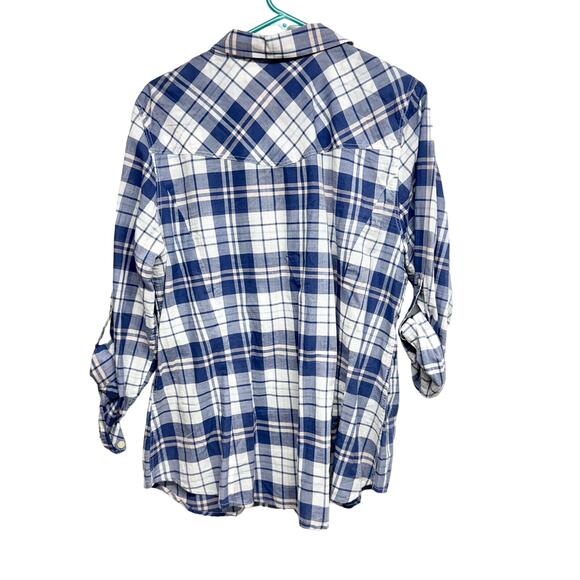 Torrid Women's Plaid Cotton Lightweight Blue White Button Down Top Size 0/Large - Picture 3 of 3